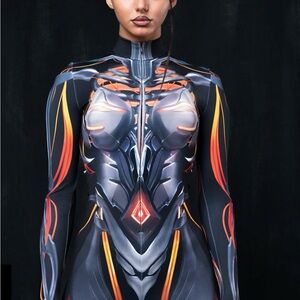 Futuristic Black and Orange Bodysuit